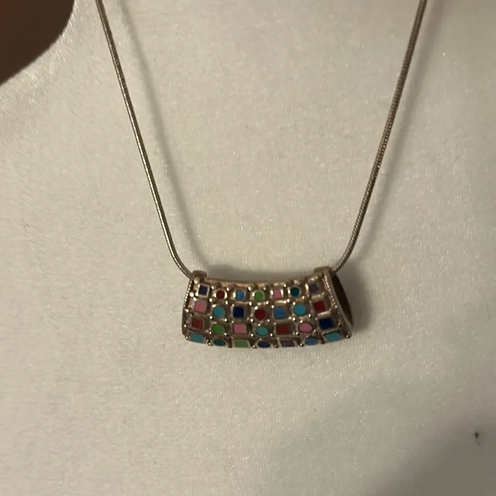 NwotHollow tube pendant Colorful Mosaic mini tiles floating Pendant Necklace